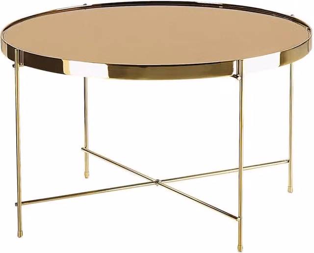 Tavolino rotondo Beliani in vetro temperato marrone e oro con gambe in metallo dorato stile glamour lucido – 1