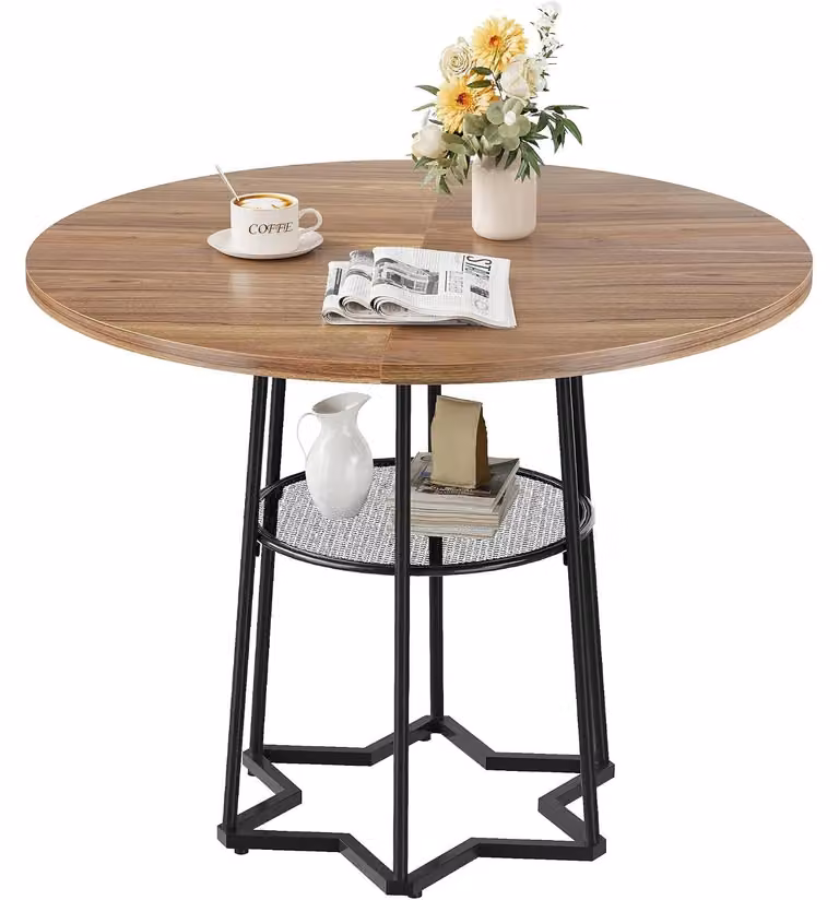 Tavolo rotondo da pranzo - 98 cm di diametro - Adatto per 2-4 persone - Con ripiano inferiore - Struttura in metallo - Stile moderno marocchino - Solo il tavolo