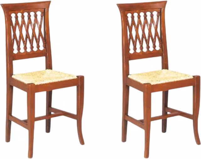 Set di 2 sedie in legno di faggio con seduta in paglia stile arte povera color noce Mobili 2G – 1