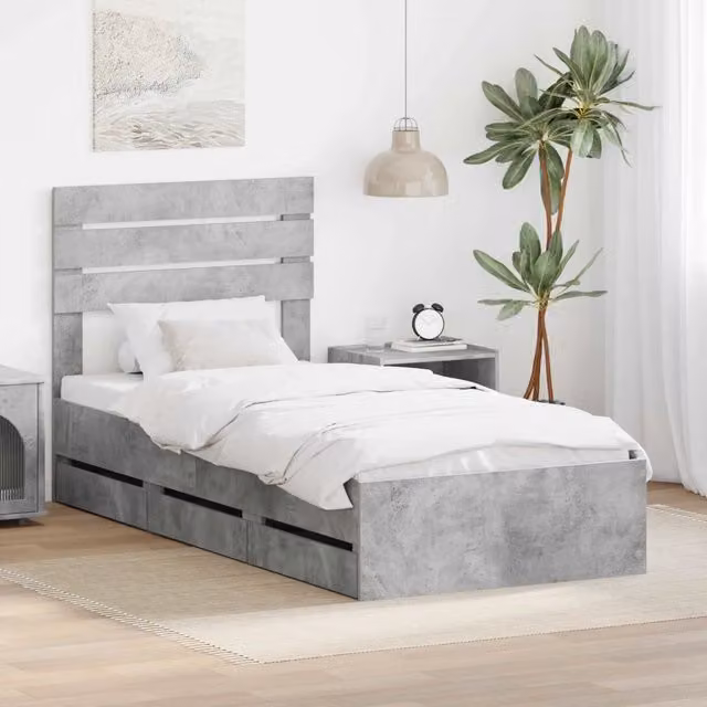 Struttura del letto con cassetto Grigio cemento 90 x 190 cm 3411536