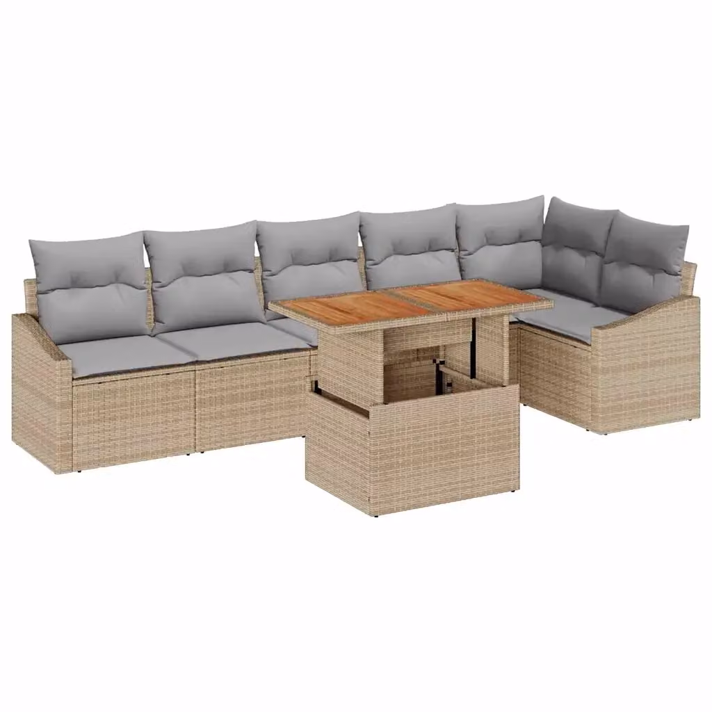 Set da pranzo da giardino vidaXL in legno di acacia e rattan, 7 pezzi, beige e grigio – 2
