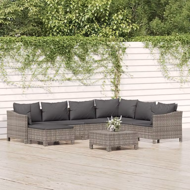 The Living Store Set salotto da giardino 8 pezzi con cuscini in poly rattan grigio