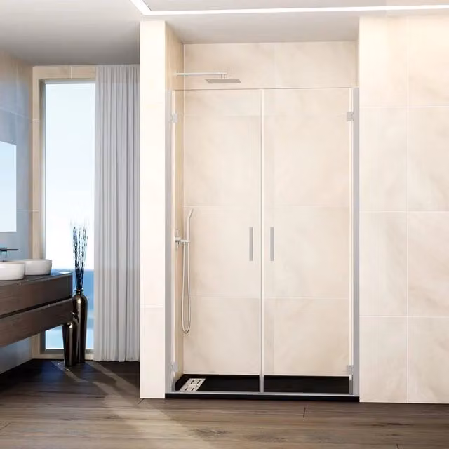 Box doccia rettangolare DUCHA con 2 porte battenti in vetro trasparente e finitura nichel, L: 90 cm