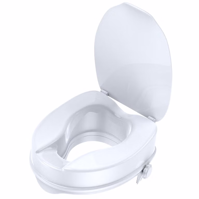 Sedile ergonomico per WC rialzato AIORBER con coperchio, portata 180 kg, facile installazione, design igienico, bianco