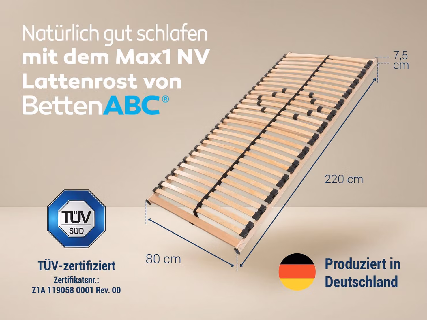 Telaio a doghe Max NV MZV per l'automontaggio con 28 doghe, guida continua, SÜD GS, dimensioni: 80x220
