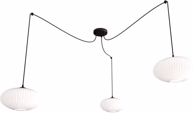 Lampadario Sospeso Moderno Tefnet con 3 Luci in Metallo Nero e Paralumi in Tessuto Bianco con Altezza Regolabile – 1