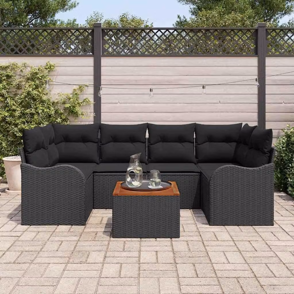 Maison Exclusive - Set Divano da Giardino 7 pcs Nero Poly Rattan