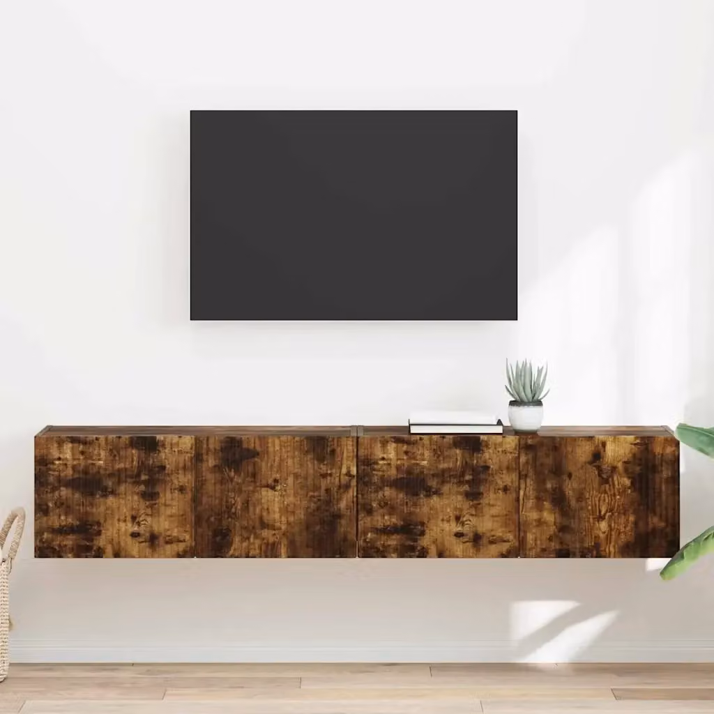 Set di 2 mobili TV da parete moderni in rovere fumè, L 78,5 cm x P 31 cm x H 29,5 cm – 2
