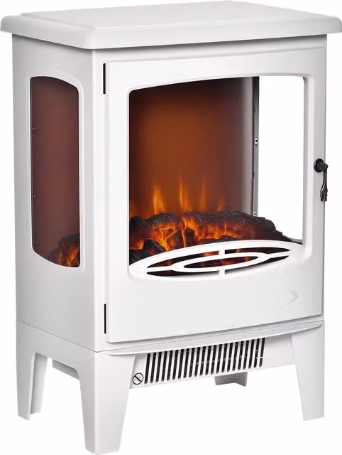 Camino Elettrico HOMCOM con Effetto Fiamma, Potenza Regolabile 900W-1800W e 3 Lati Aperti, Bianco, L 39 cm x P 26 cm x H 54.8 cm