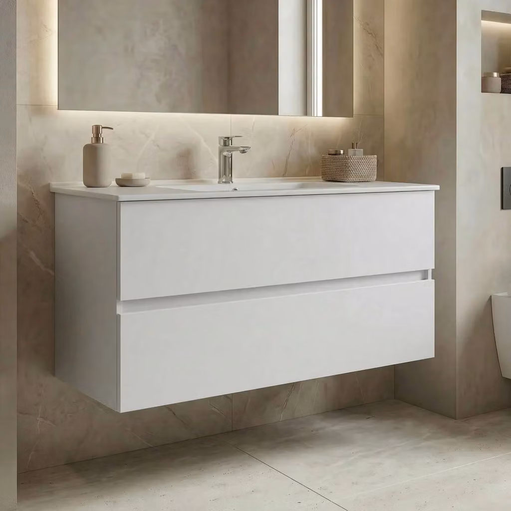 Mobile lavabo sospeso Hanah Home Nest 121 v2 Bianco opaco L: 121 cm, P: 51 cm, H: 55 cm – 2