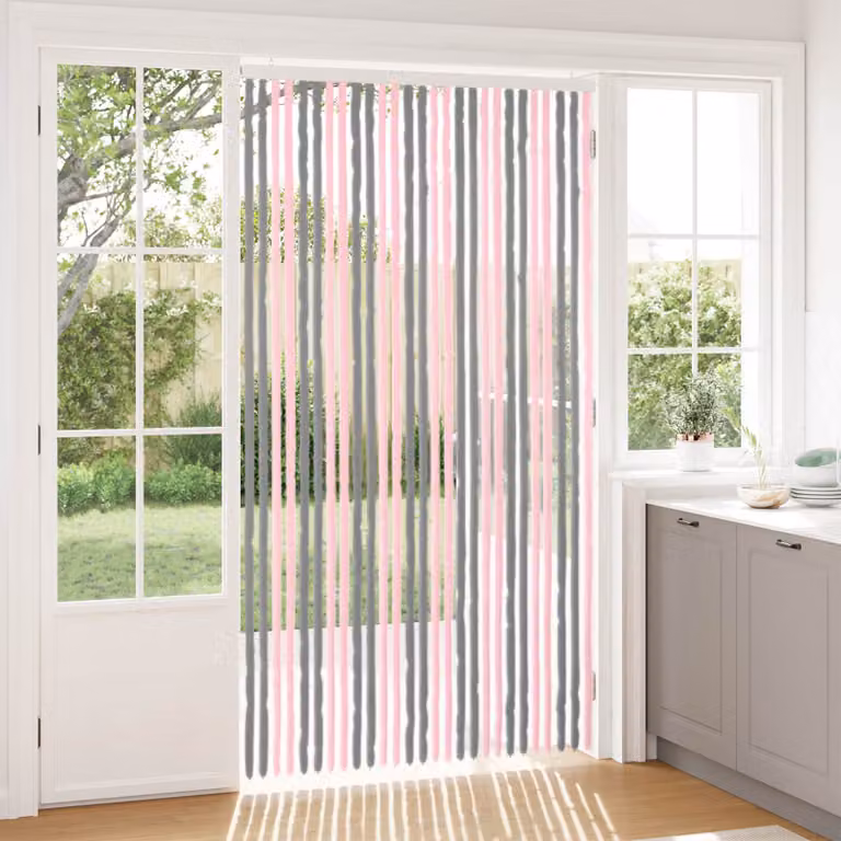 vidaXL Tenda a strisce in chenille e poliestere Grigio Argento e Rosa H: 220 cm x L: 118 cm