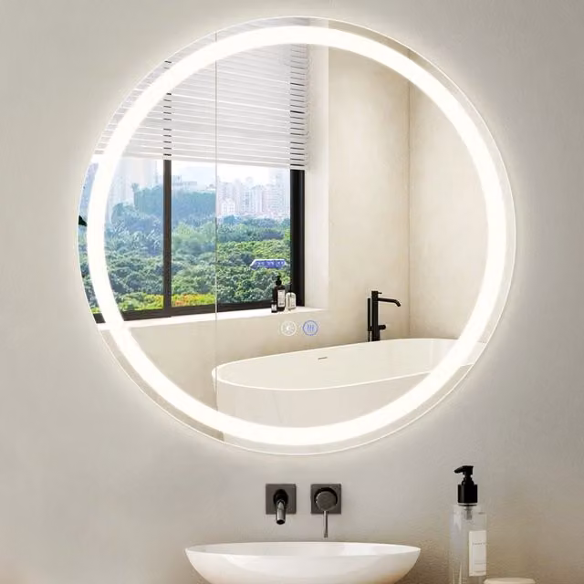 Specchio da bagno rotondo ZMH bianco con funzione antiappannamento IP44, luce LED dimmerabile e comando touch