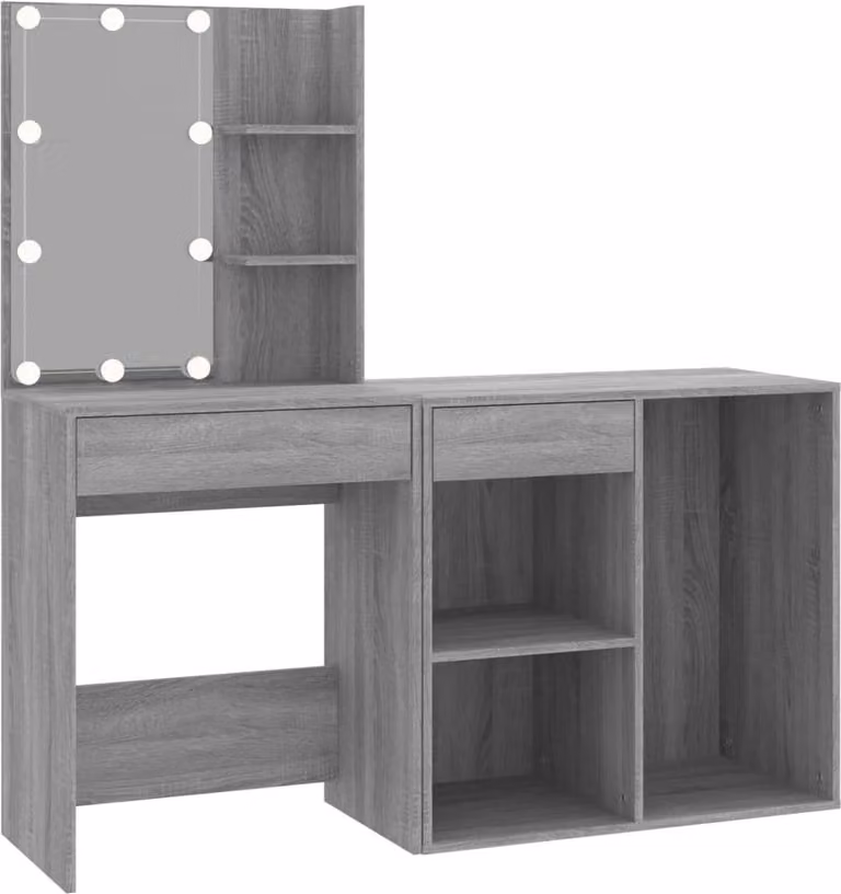 Toeletta con LED e Armadietto Grigio Sonoma Legno Multistrato
