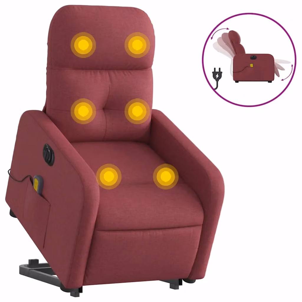 Poltrona Alzapersona Elettrica con Massaggio vidaXL in Tessuto Rosso – 2