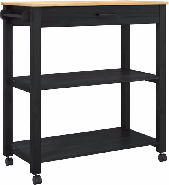 Carrello da cucina moderno MONZA nero con finitura opaca e legno di pino L 84 cm x P 40 cm x H 88,5 cm – 1