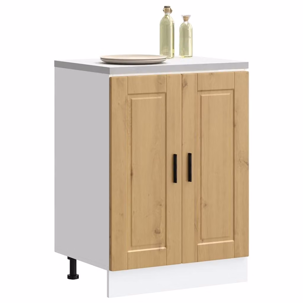 Base da cucina moderna vidaXL in legno e MDF, colore bianco e marrone, con ante a battente, L: 60.0 cm, P: 46.0 cm, H: 81.5 cm