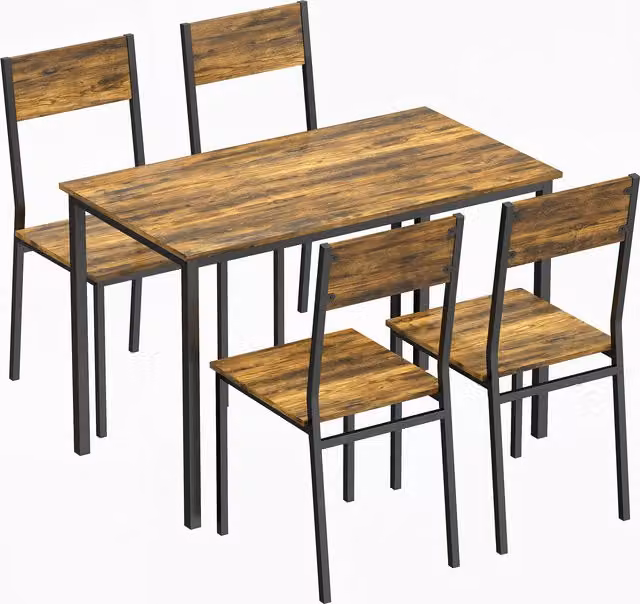 Set tavolo da pranzo e 4 sedie HOMCOM in stile rustico marrone con gambe in metallo e legno per cucina e sala da pranzo