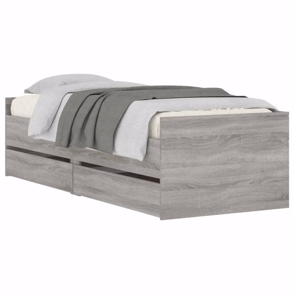 Struttura letto con cassetto vidaXL in pino massello stile rustico colore grigio cemento – 2