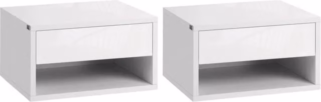 Set di 2 comodini sospesi XYLO bianchi con cassetto, design moderno e finitura lucida, L: 37 cm, P: 32 cm, H: 21 cm