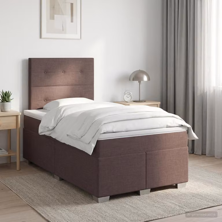 Letto box spring con materasso vidaXL in legno e tessuto, Marrone e Bianco, L 120 x P 200 cm