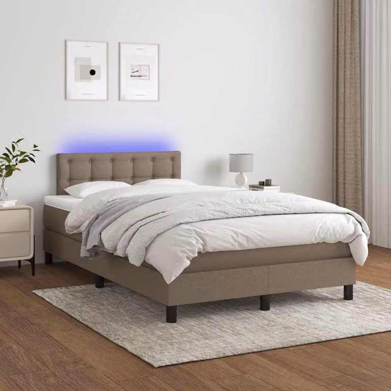 Letto a Molle con Materasso e Illuminazione LED vidaXL in Tessuto Tortora L/P/H: 120 x 200 cm