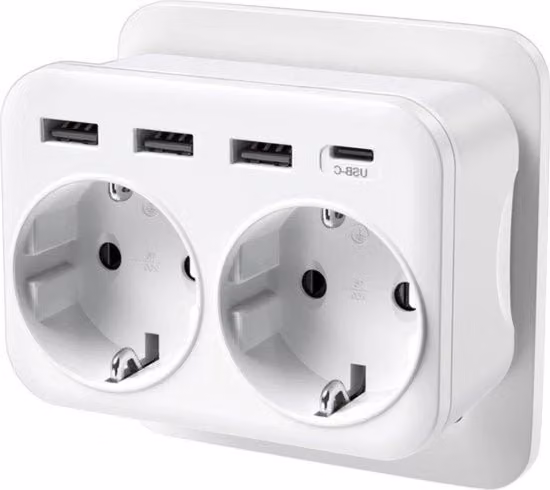 Multipresa 6-in-1 con 2 uscite AC, 3 porte USB e 1 porta USB-C, 4000 W, colore bianco