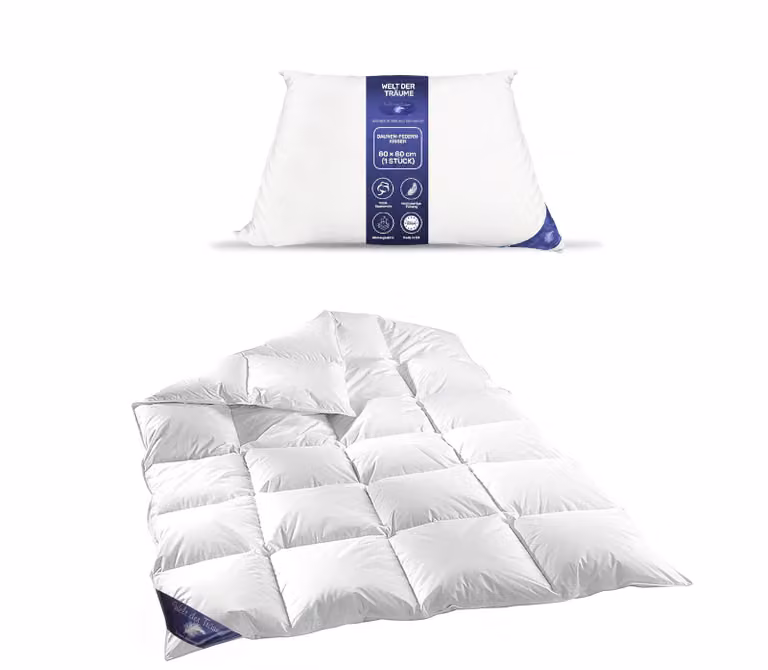 Set di biancheria da letto (piumino + cuscino in piuma) Piumino 135x200 cm, 1200 g + cuscino in piuma 80x80, 900 gr. - 100% cotone