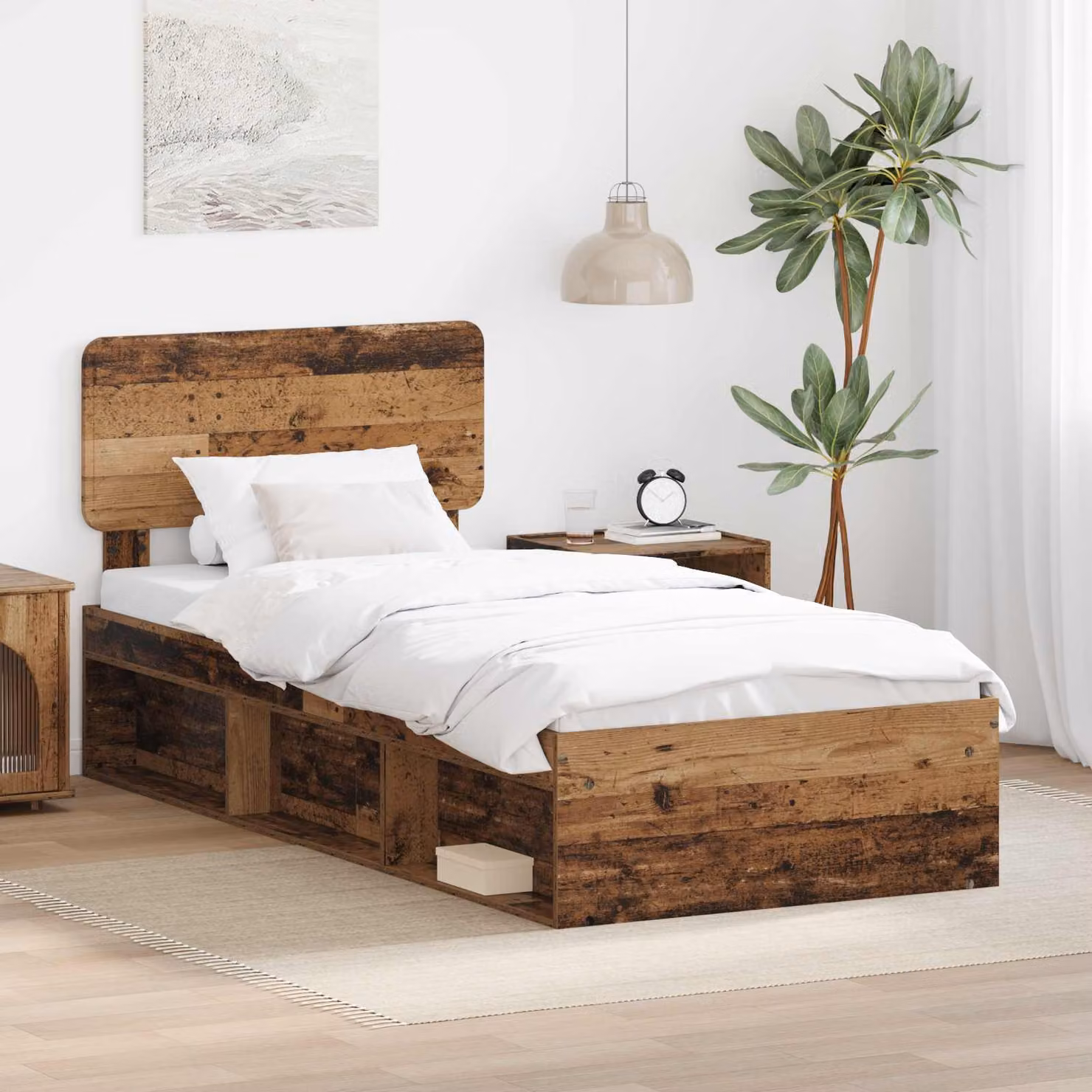 Struttura letto moderna vidaXL in pino massello e legno, colore marrone, L/P/H: 200 x 100 x 90 cm