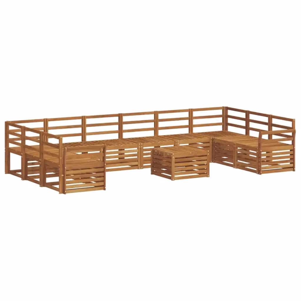 Set di divani da esterno a forma di U vidaXL in legno di acacia marrone con 11 pezzi e cuscini inclusi – 2