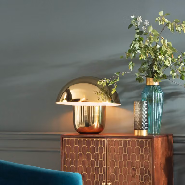 KARE Lampada da tavolo Mushroom, Ottone / Oro, Soggiorno / Sala da pranzo, Metallo, Design, Lampada da tavolo