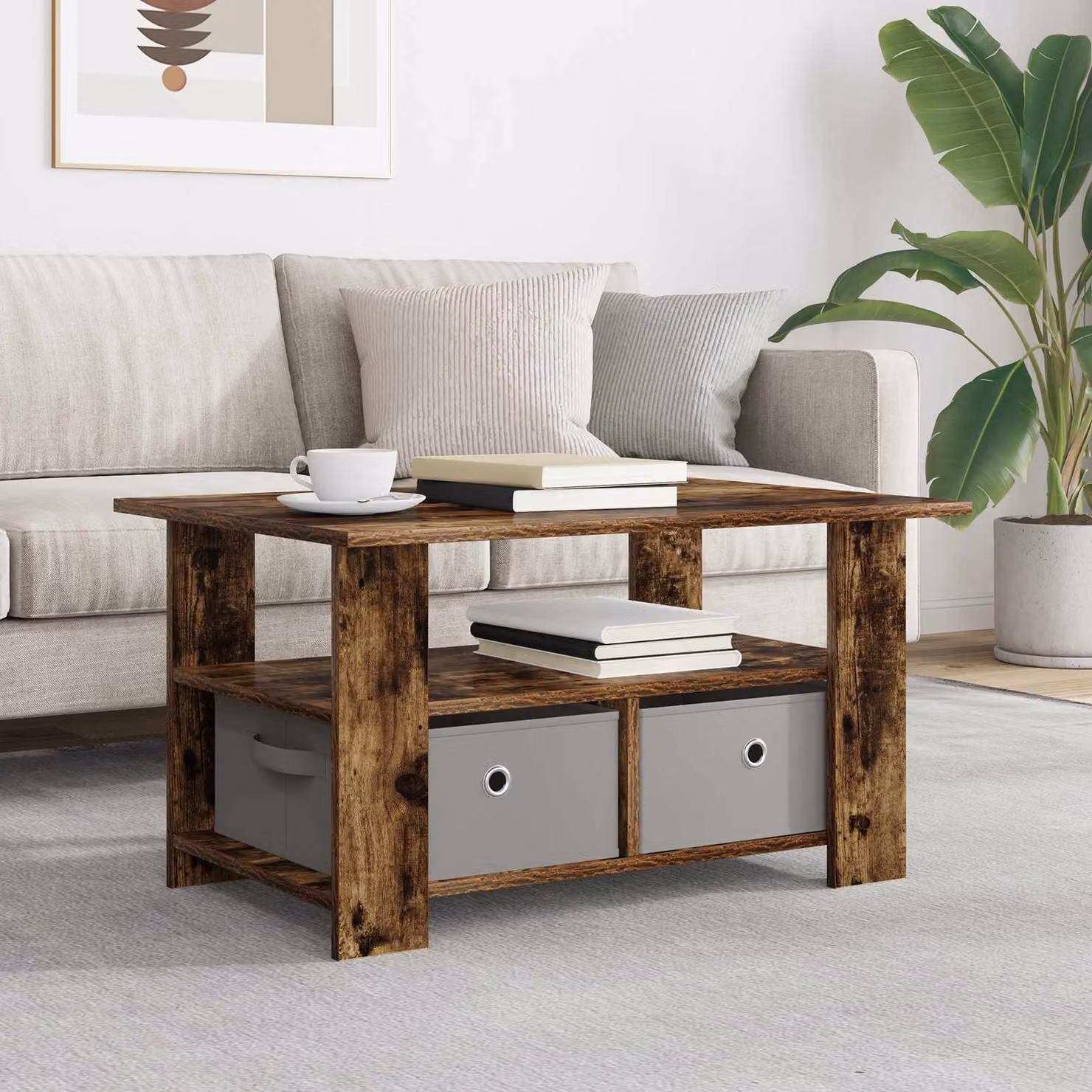 Tavolino da salotto moderno vidaXL in legno color marrone L: 77 cm, P: 55 cm, H: 42 cm