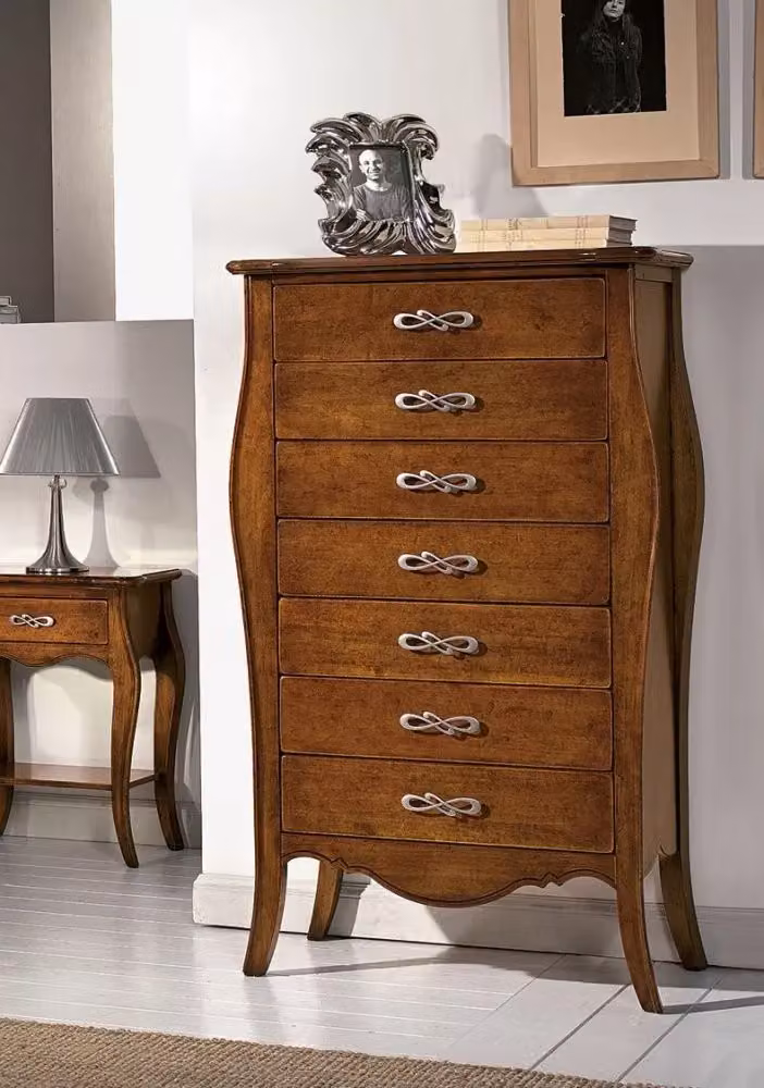 Cassettiera in legno con 7 cassetti stile arte povera Mobili 2G tinta noce L: 80 cm, P: 47 cm, H: 138 cm – 3
