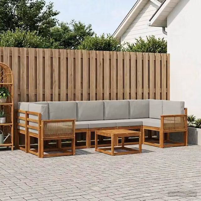 Set di divani da esterno 8 pz Naturale e Grigio Chiaro 3385077