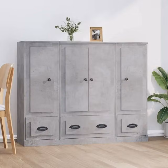 Credenze 3 pz Grigio Cemento in Legno Multistrato 3185299