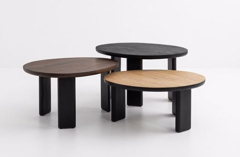 Set di tavolini da salotto, colore marrone, stile moderno, piano in legno, gambe in legno, nuovo