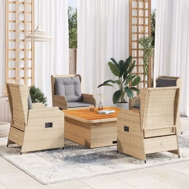 Set Divani da Giardino 5 pz con Cuscini in Polyrattan Beige 3262743