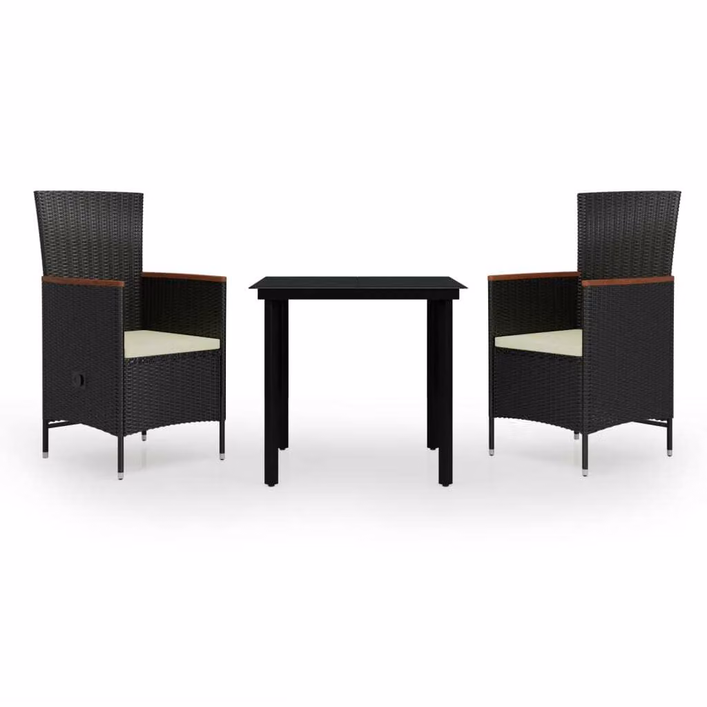 Set da Pranzo da Giardino 3 pz con Cuscini Nero