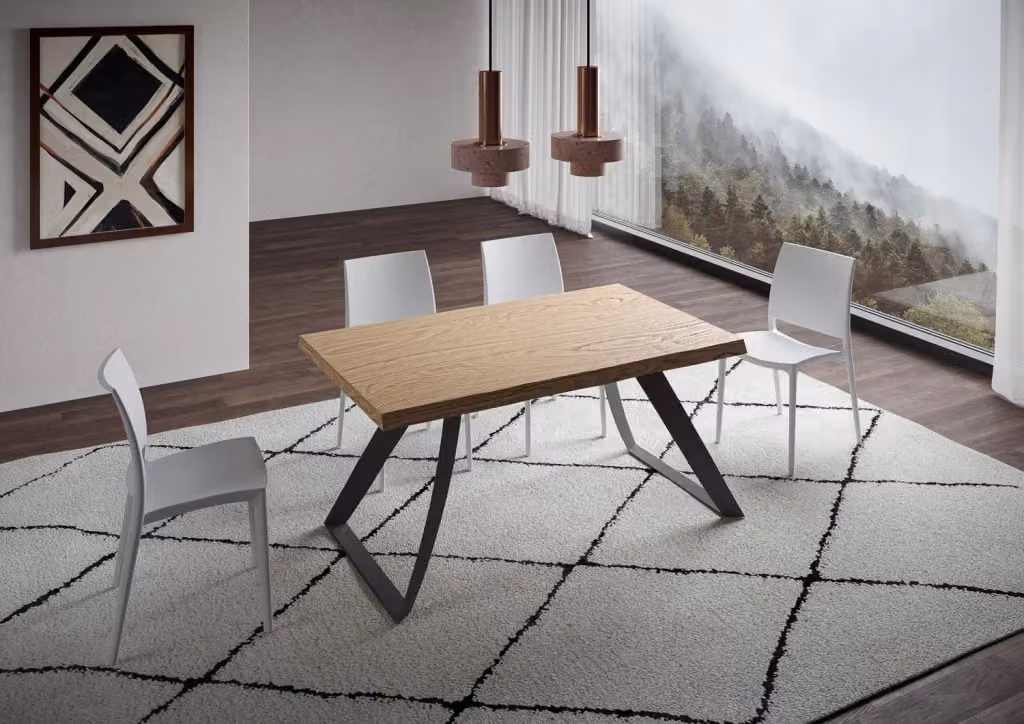 Tavolo fisso rettangolare Giordanoshop in rovere scortecciato con gambe in metallo antracite L: 160 cm, P: 90 cm, H: 75 cm – 2
