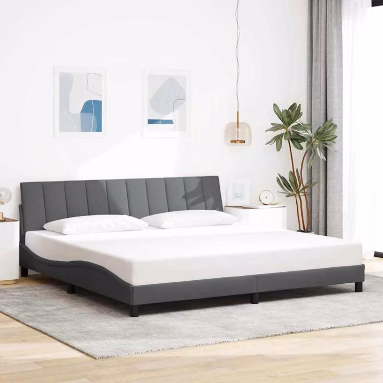 vidaXL Giroletto Hanko Grigio con Illuminazione Sotto il Letto e Porta USB L: 200 cm, P: 200 cm, H: 74,5 cm