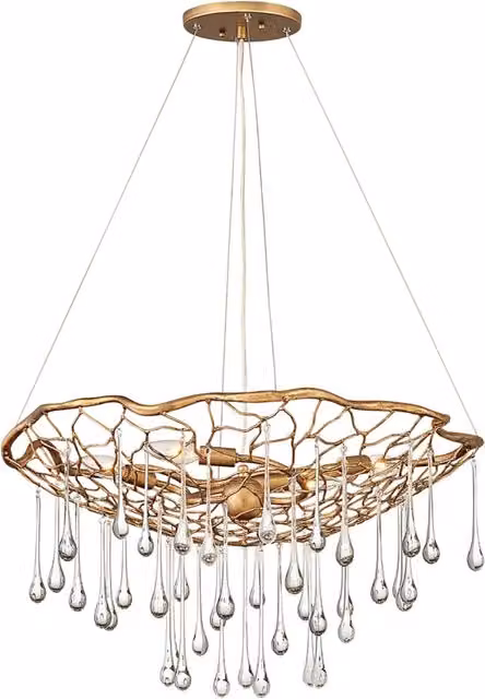 Lampadario Contemporaneo Laguna Acciaio Oro Brunito Vetro 4 Luci E14