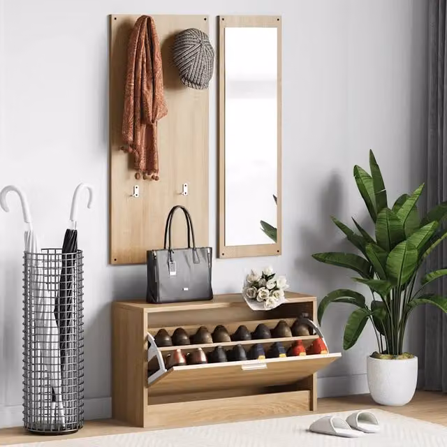 Set Scarpiera 3 in 1 Design Mania in Legno Aggregato Rovere Sonoma Marrone con Roll Shutter e Vetro L/P/H: 80.0 x 46.5 x 27.0 cm – 1