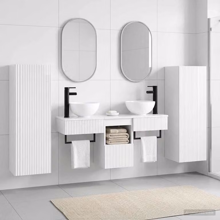 Set di mobili per il bagno moderno vidaXL in 5 pezzi Bianco Lucido con mobile sottolavabo e pensili a parete