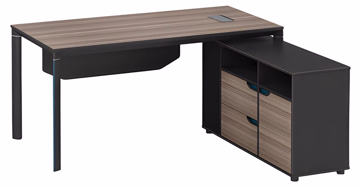 Bürotisch Winkelschreibtisch Modern Holzoptik Braun Schwarz Stauraum Design