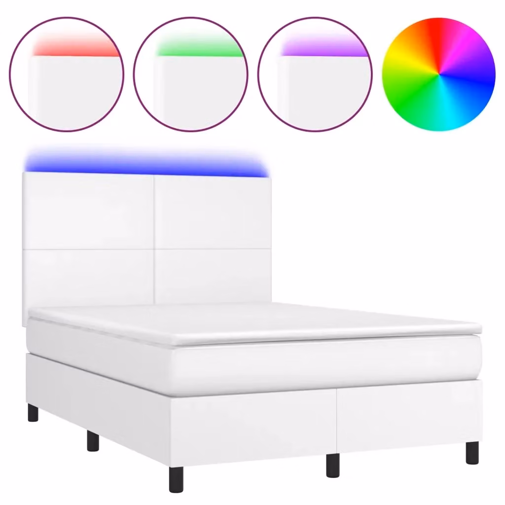 Letto con giroletto a molle e materasso vidaXL in similpelle bianco con illuminazione LED e porta USB L/P: 140 x 190 cm – 2
