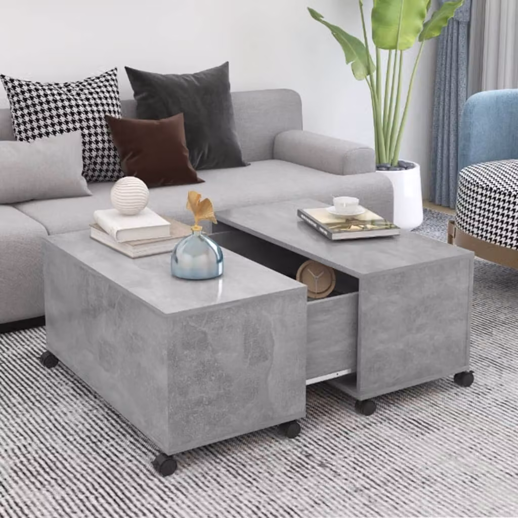 The Living Store Tavolino in cemento grigio 75x75x38 cm Materiale a base di legno