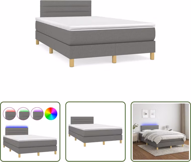 The Living Store Letto a molle con materasso e LED in tessuto grigio scuro 120x190 cm