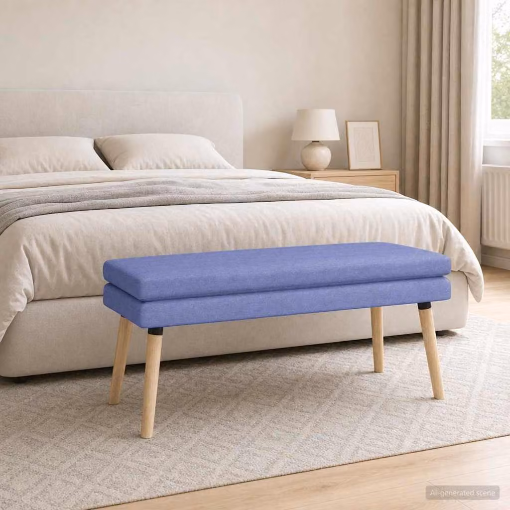 Panchina moderna vidaXL in tessuto blu jeans e legno, L 110 x P 40 x H 47 cm
