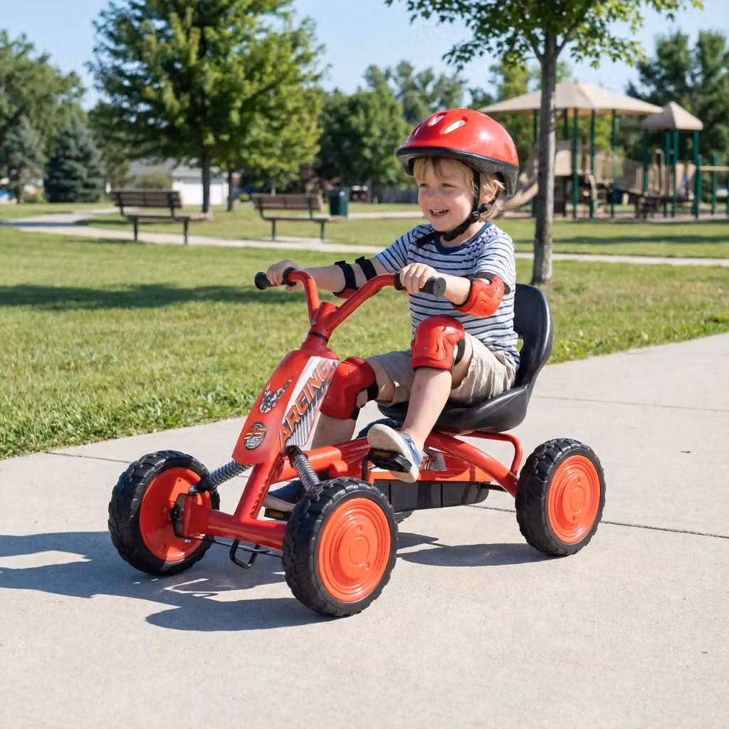 Go kart a pedali per bambini con sedile regolabile e telaio in metallo, veicolo da gioco a 4 ruote rosso per ragazzi dai 3 agli 8 anni, portata massima 30 kg – 2