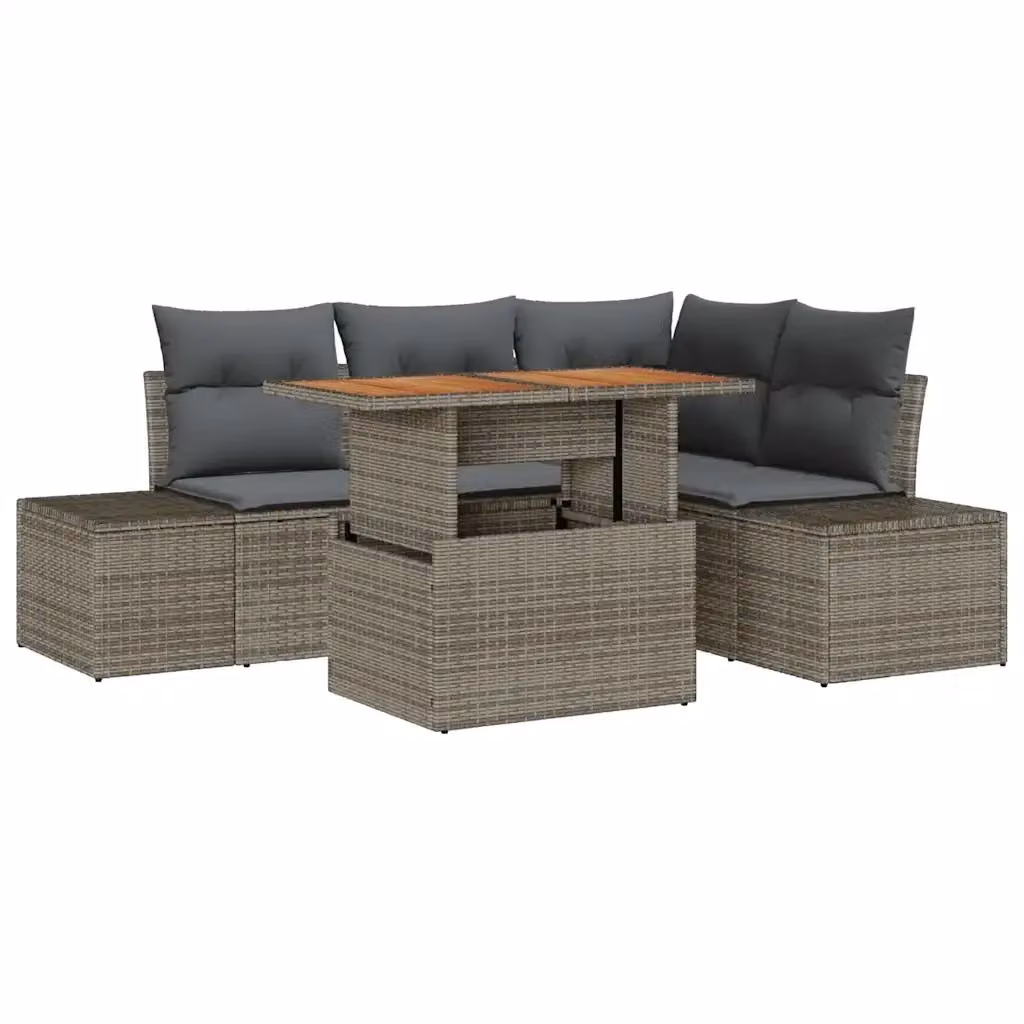 Set Divano da Giardino Moderno vidaXL in Polyrattan Grigio con Cuscini e Tavolino da 5 Pezzi – 2