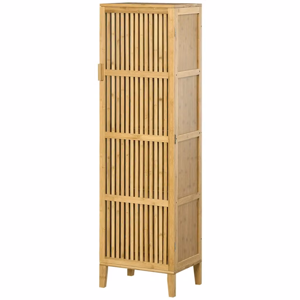 Armadio Minimal in bambù beige con ante scorrevoli a lamelle e ripiani interni L 40 cm, P 30 cm, H 140 cm – 2